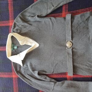 Ralph Lauren Gray Sweater with White Collar and Belt